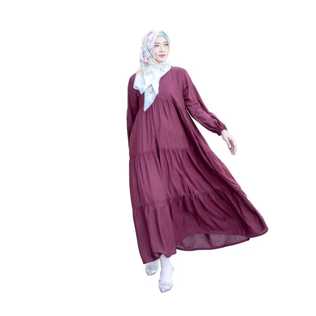 AIJO - Dress Rose Polos 4 Tingkat - Dress Panjang Wanita Gamis Formal Lembut Muslim Nyaman Ruffle