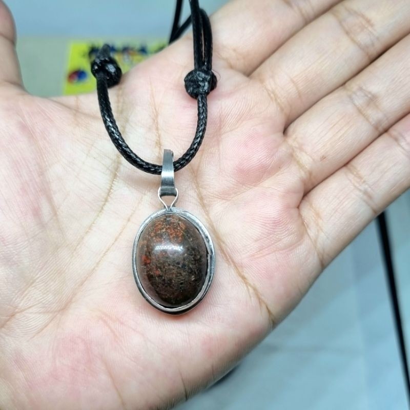 kalung badar besi merah nempel magnet batu akik asli natural