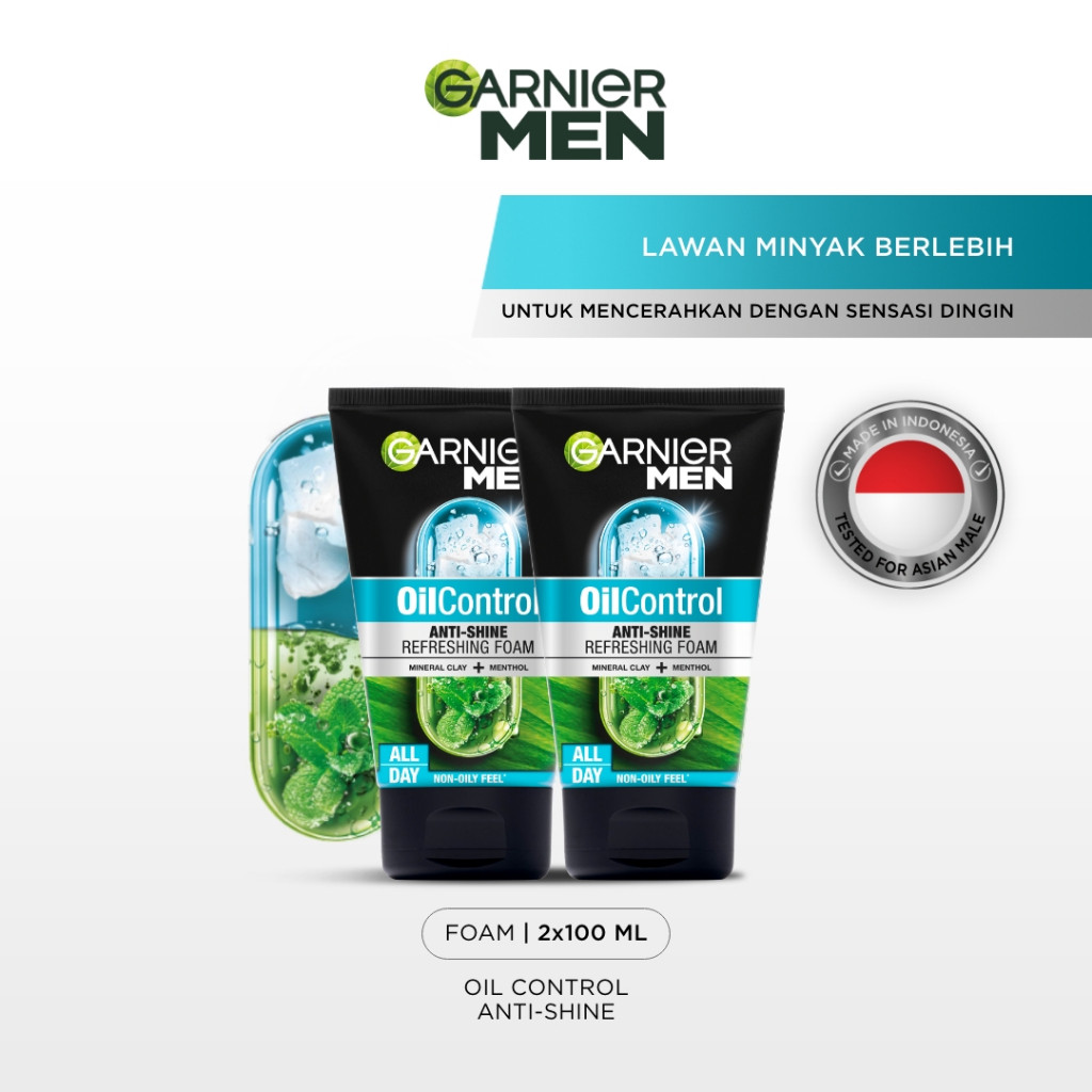 [PAKET HEMAT ISI 2] GARNIER Men Facial Wash Turbolight Oil Control Cooling Foam Skincare 100ml Sabun