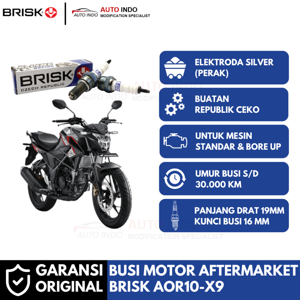 TERLARIS Busi Motor Brisk Xline Racing AOR10-X9 untuk Honda CB150R | Garansi Ori | Kunci Busi 16 mm