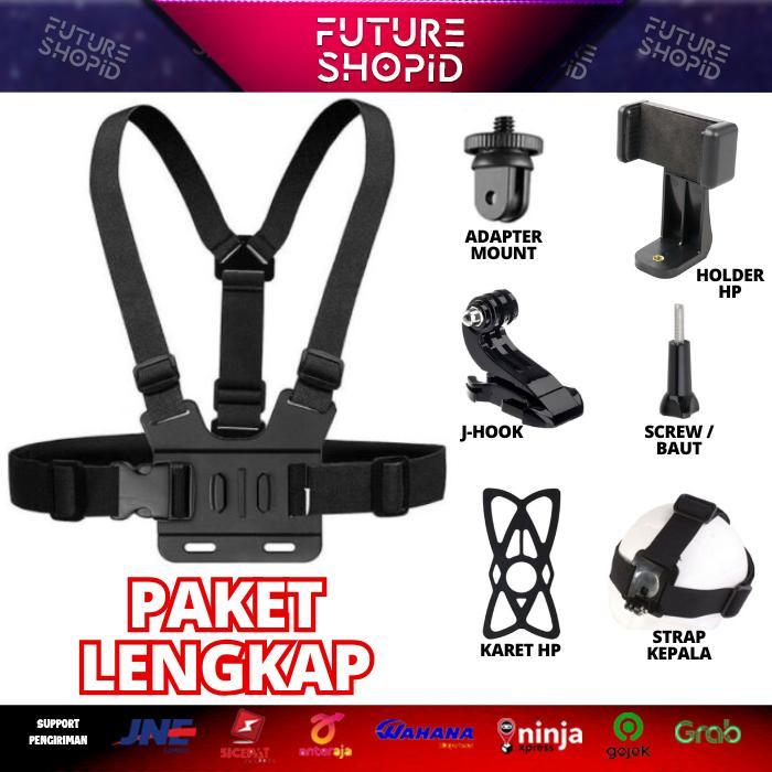 Paket Strap Dada / Kepala+ Holder HP Chest / Head Strap Gopro Action Cam Kogan Xiaomi Vlog Motovlog 
