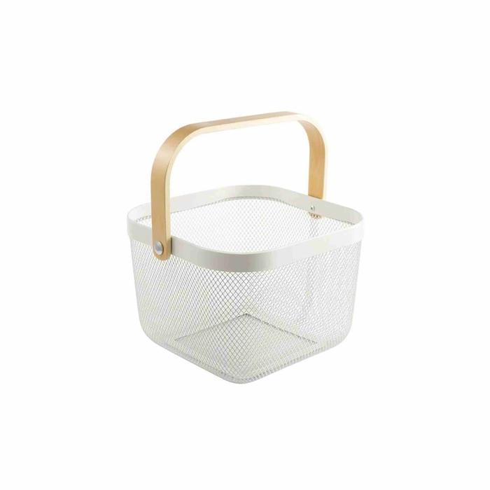 Keranjang Serbaguna Penyimpanan Gagang Kayu / Metal Basket with Wooden Handle Yuko Buah Aesthetic Be