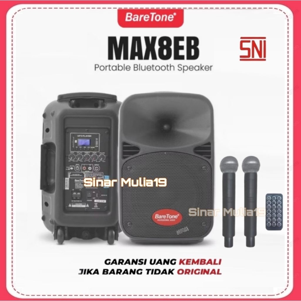 BareTone MAX08EB Original Speaker Active Portable Meeting Wireless 8 Inch Bluetooth Karaoke