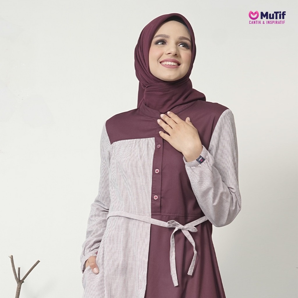 Mutif Gamis Wanita Dewasa Two Tone garis Naqila