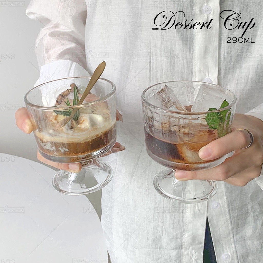 Gelas Polos Motif Kotak Lucu 290ml Dessert Jus Es Krim Cup Cafe Aesthetic Korean Kopi Ice Cream Cant