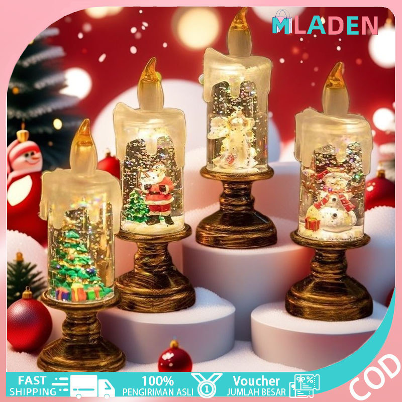MLADEN Christmas Candle Lucu Lampu Santa Snowman Hiasan 18cm Akrilik Kado Natal Kreatif Lilin Natal 
