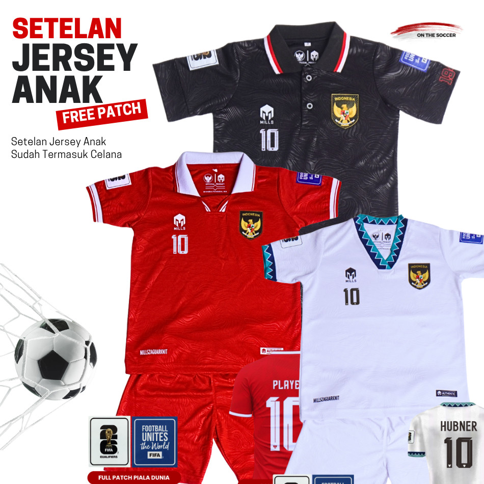 TW - Setelan Jersey Anak Mills Merah Putih Hitam Home away Timnas