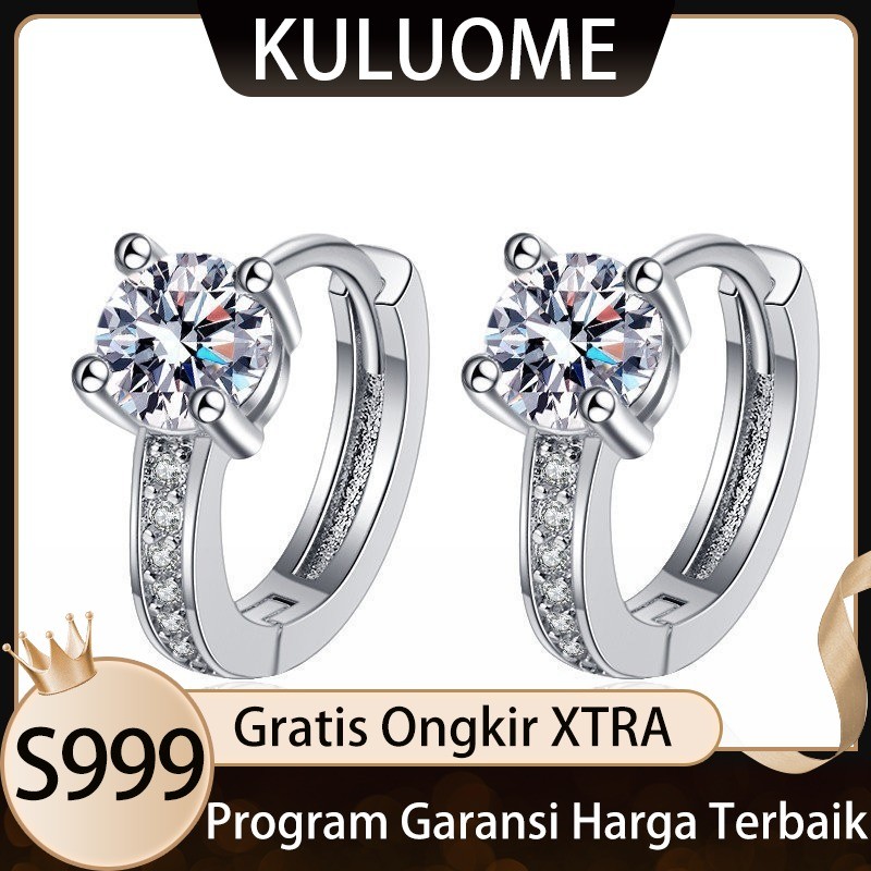 KULUOME Anting-anting Baru Fashion Asli Anting-anting yang Dihiasi Zircon Sederhana Elegan Emas Mikr