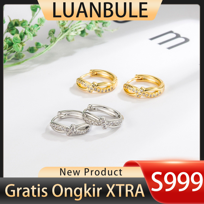 LUANBULE Anting Fashion Salib Perak S999 Emas