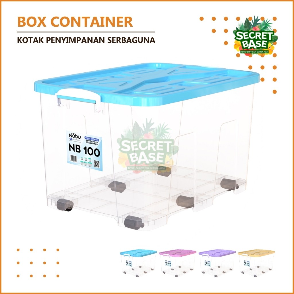 BOX CONTAINER + RODA - Box Plastik 100 L / 85 L / 55 L / 40 L Kontainer Box Bening / Clear Besar