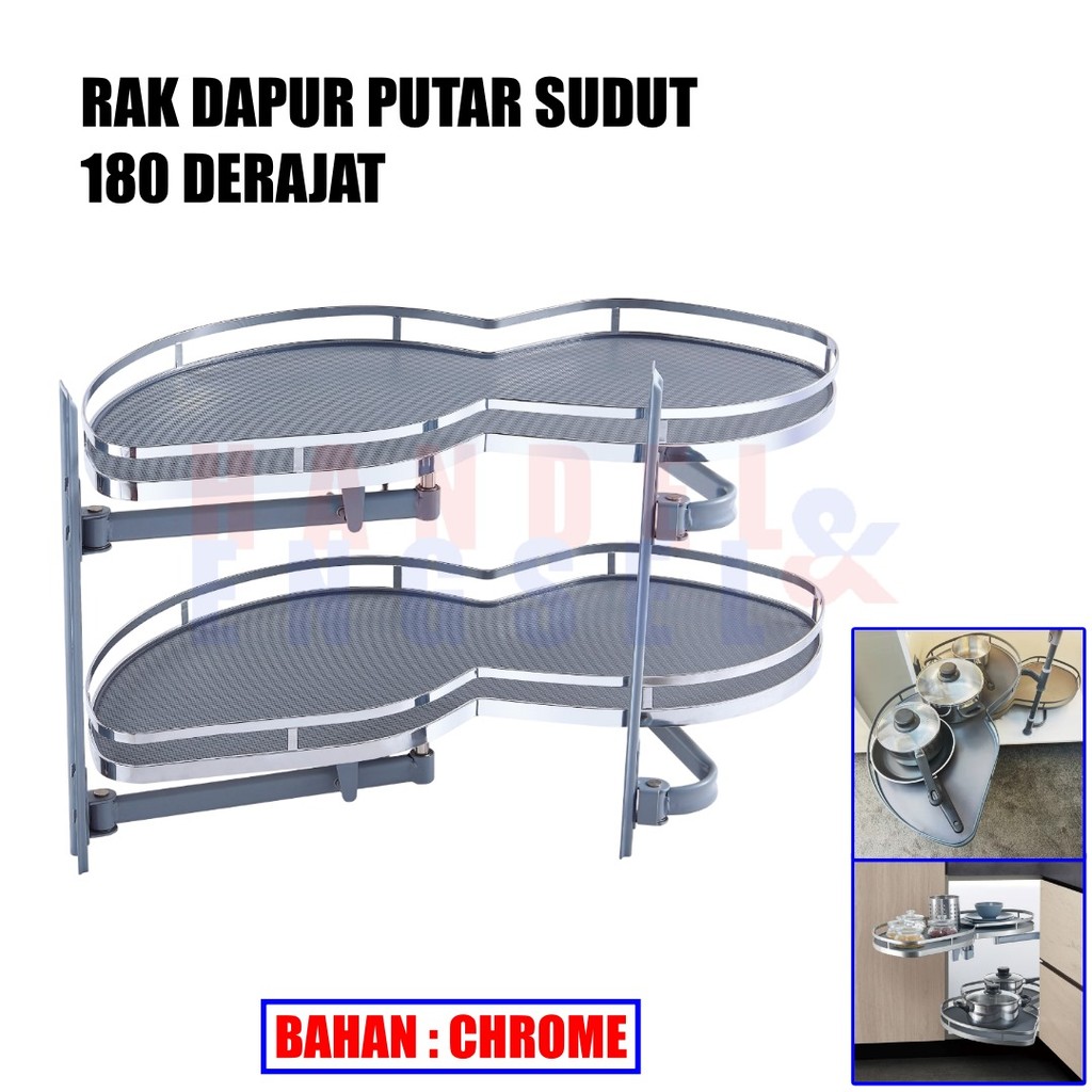 Rak Dapur Sudut 180 Derajat Rak Piring Panci Mangkuk Botol Anti Slip