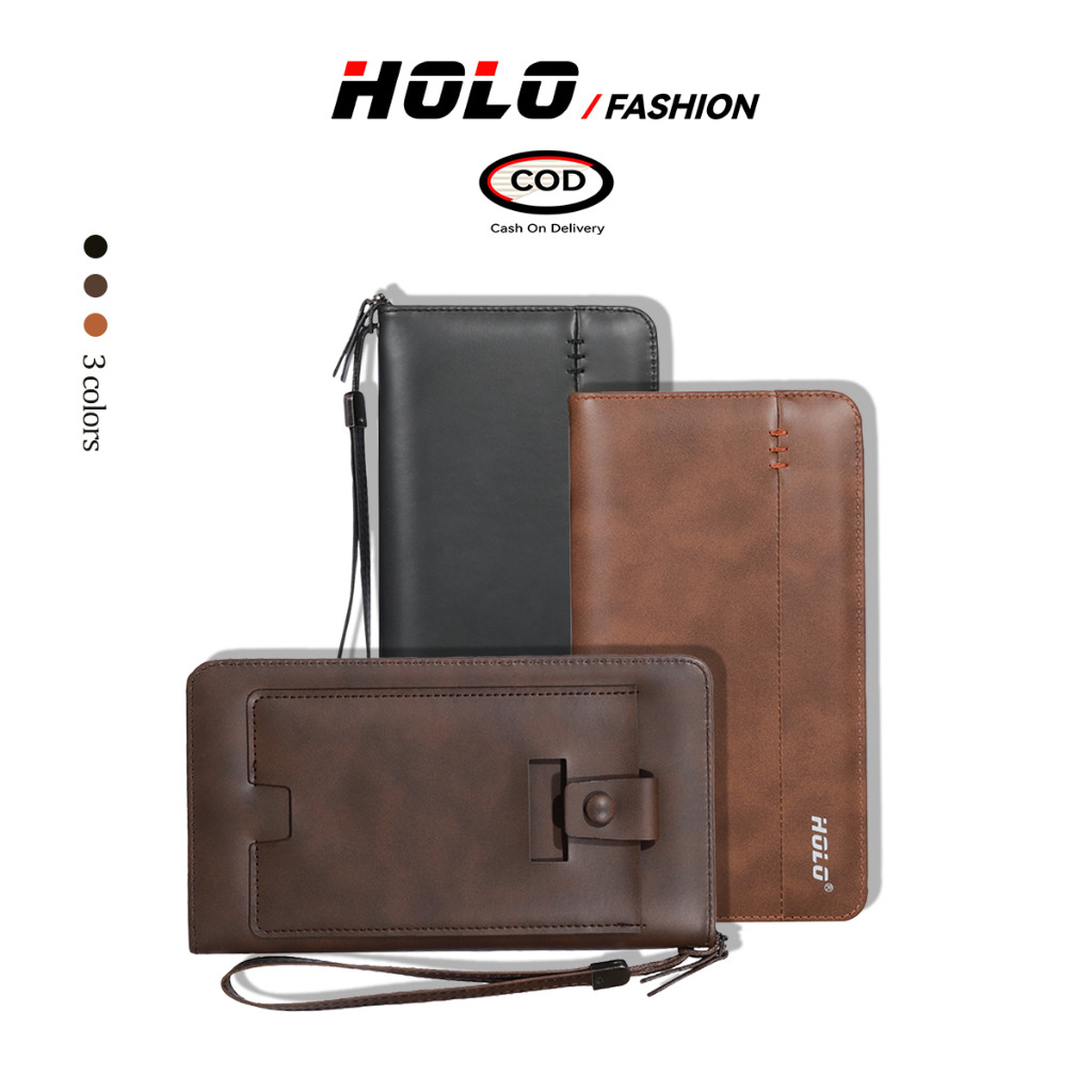 Gaya Outfit HOLO Dompet Pria Panjang Kulit Premium Dompet Lipat Keren Dompet Hp Dompet Kartu Card Ho