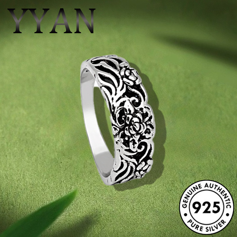 Cincin Bunga Mawar Hitam Retro Baru Perak 925