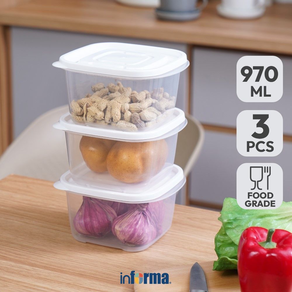 Informa Appetite 970 ml Set 3 pcs Bondi Wadah Makanan - Putih Food Container Food Grade Serbaguna Te