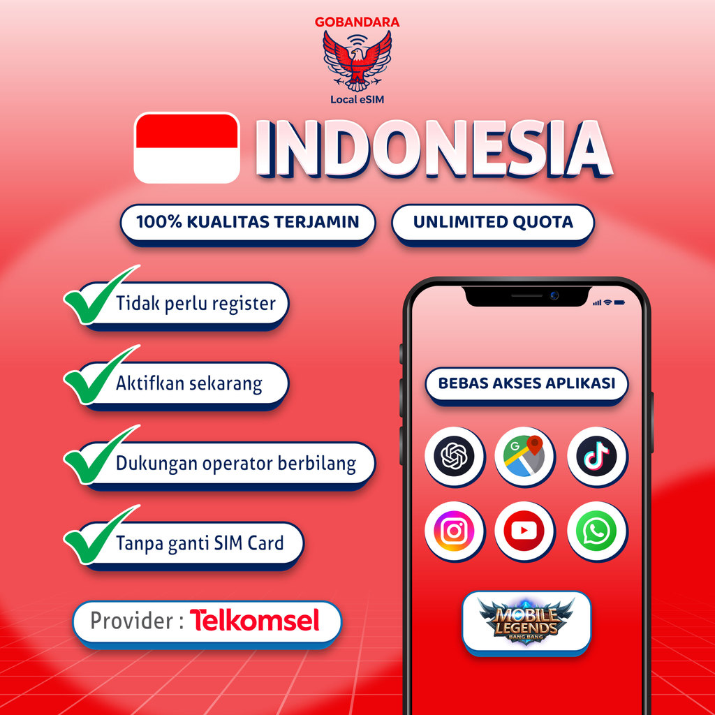 Auto Kirim 24Jam  eSIM Roaming Telkomsel Indonesia 1/3/5/10 GB Data | 7-20 Hari | Solusi IMEI Blokir