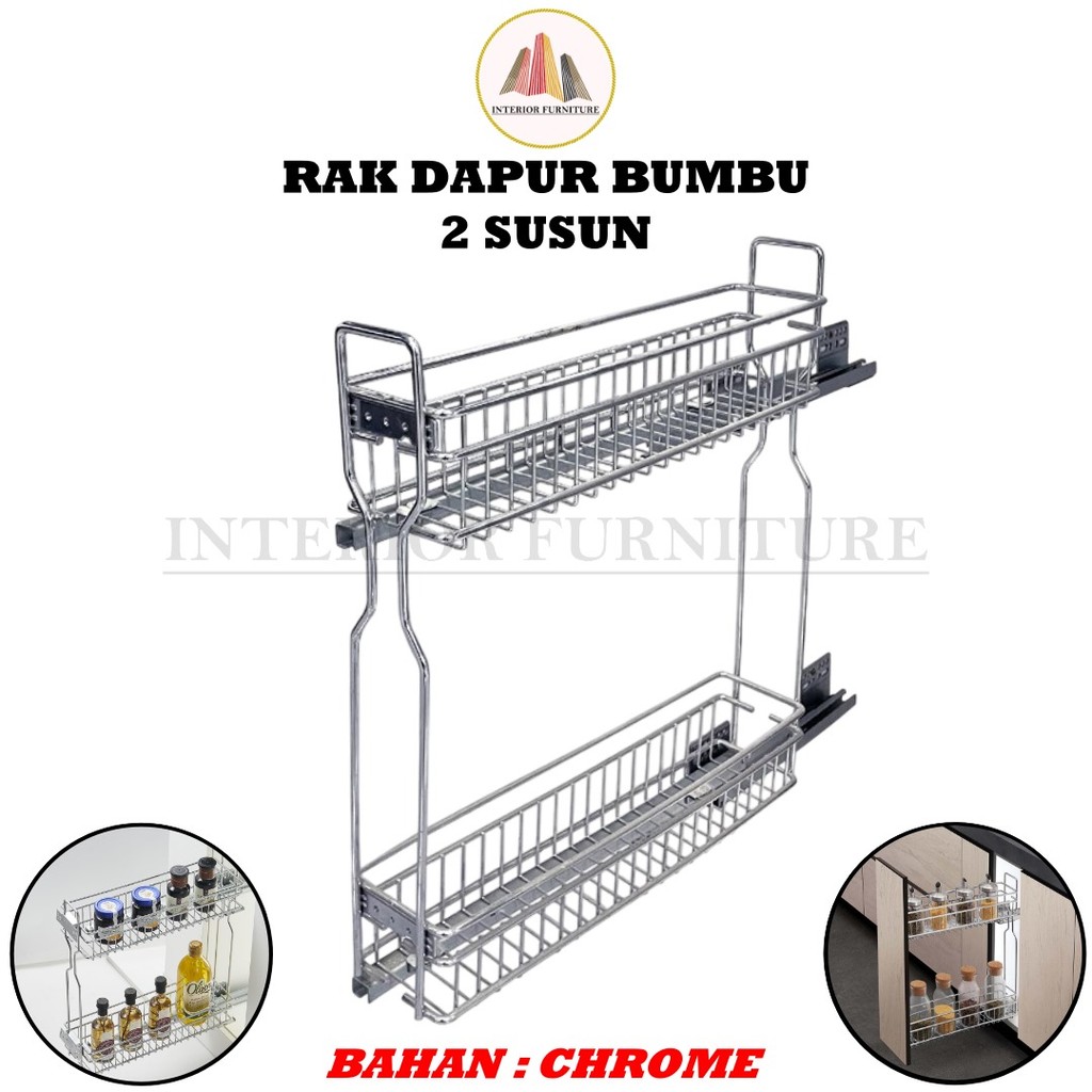 Rak Botol Kabiner Dapur 2 Susun Rak Serbaguna Kitchen Set Lemari Bawah Chrome Stainless