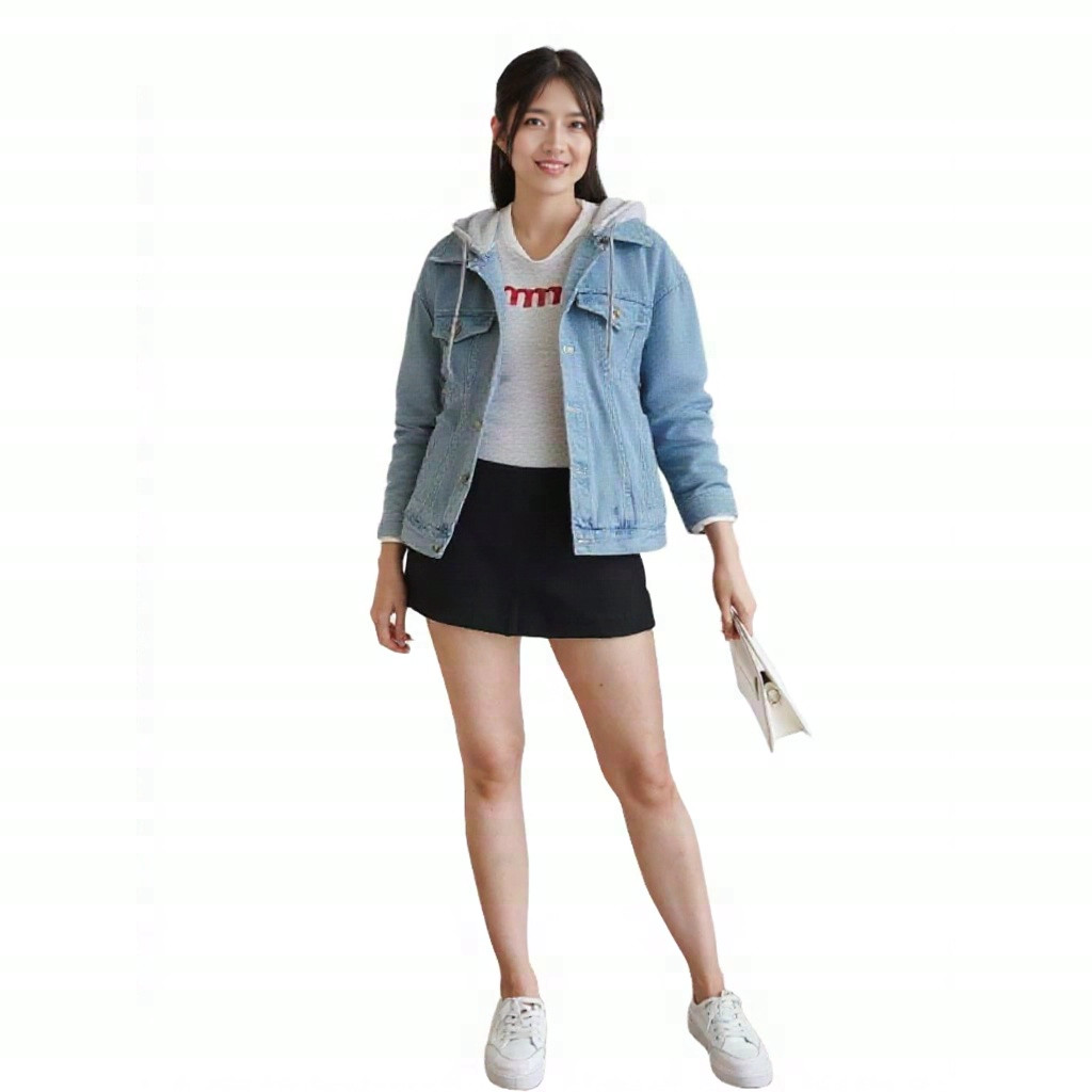 F.W.D Jaket Jeans Wanita Denim Hoodie Terlaris