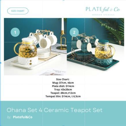 Ohana set teko keramik isi 4 cups - Putih