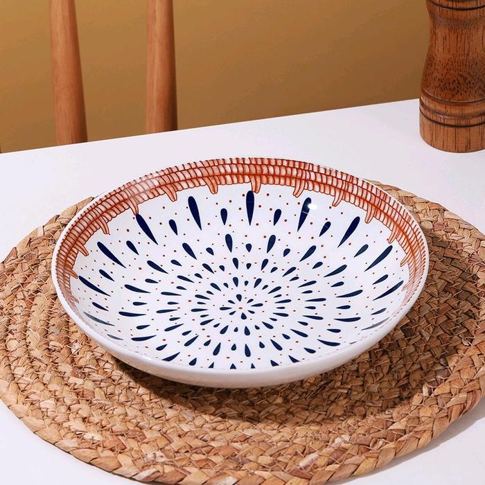 Piring Keramik 8 Inch 20 Cm Piring Makanan Buah Serbaguna Hitam Kotak - 8 Inch Water [terlaris]