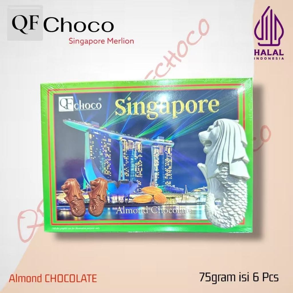 Cokelat QFchoco Merlion Singapore 75gram Halal Isi 6 Pcs Chocolate