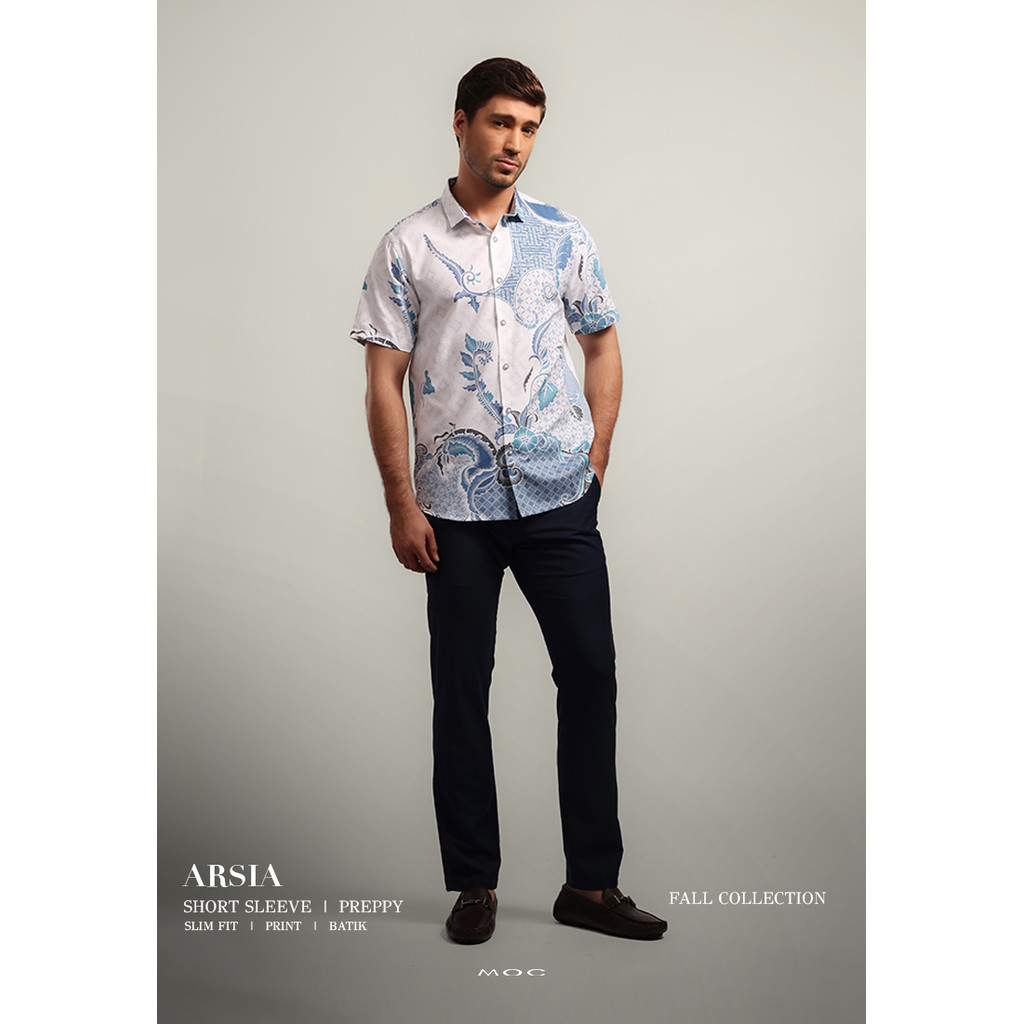 MOC - Kemeja Batik Pria Lengan Pendek Arsia - White