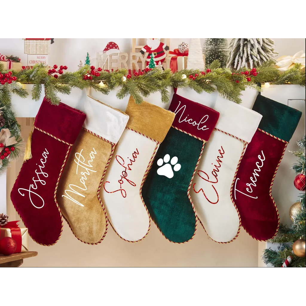 Personalized Christmas Stockings Velvet with Tassel Custom Matching Stocking for Family Monogram Sto