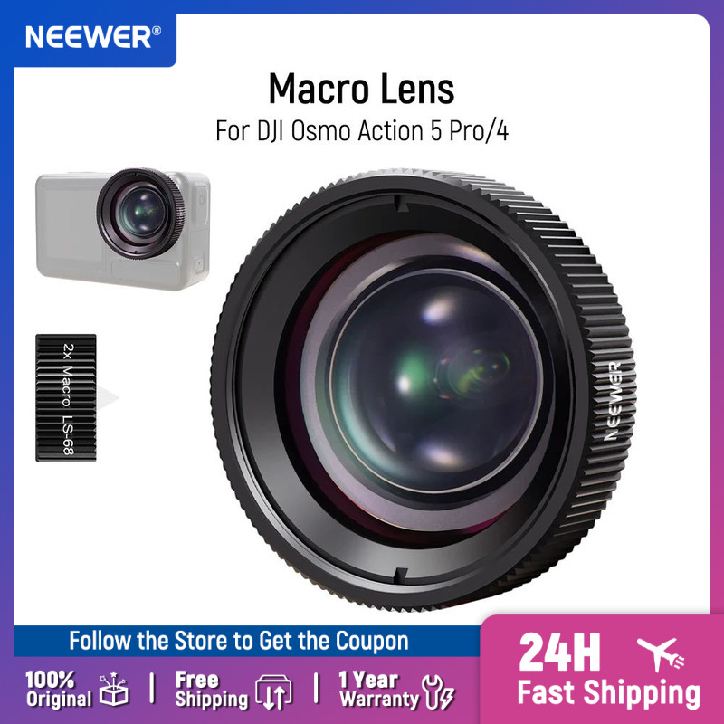 NEEWER Macro Lens Compatible with DJI Osmo Action 5 Pro/4 Action Camera, , 2 Elements in 1 Group, 2X