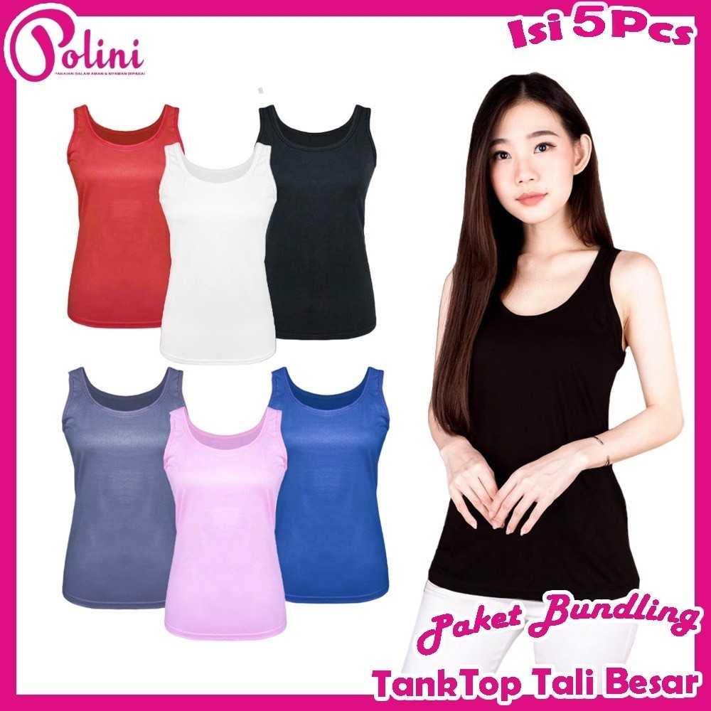 FIROSADA  POLINI 5Pcs Tangtop Tali Lebar Bahan Katun Tebal Tangtop Tali Lebar Wanita