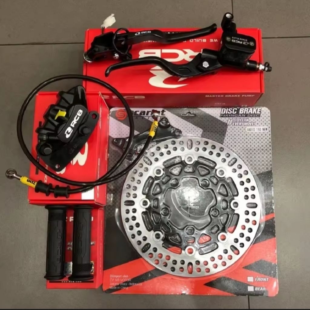 Paket Rem Cakram RCB + Disc Scarlet Vario 150 | Master Rem + Kaliper + Selang + Grip Motor Racing