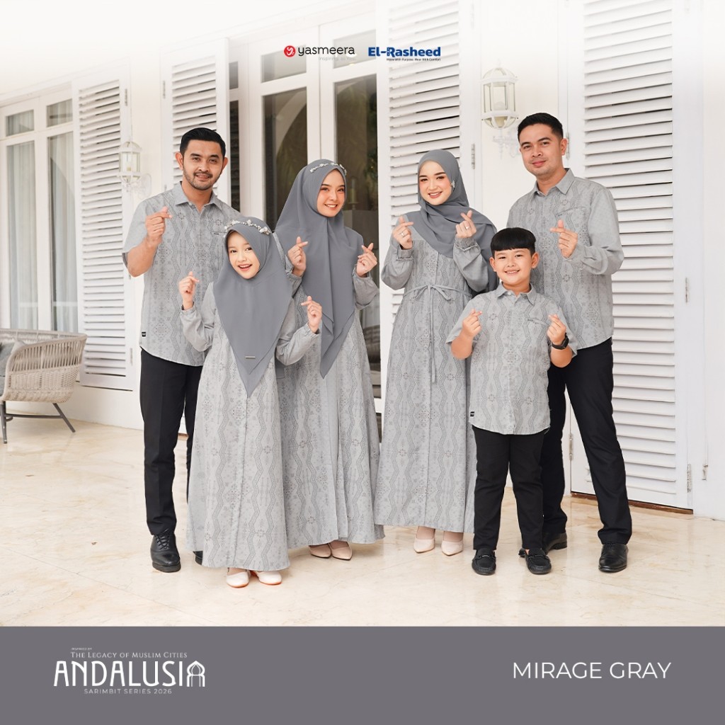 Yasmeera Andalusia Mirage Gray Baju Keluarga Sarimbit Lebaran Terbaru Set Family Modern Elegan
