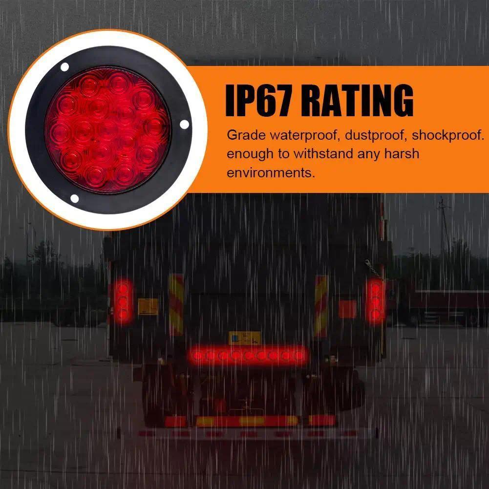 Lyn Lampu Rem Belakang Bulat 12V 24V 16 Led 4" Lampu Indikator Peringatan Lampu Sein Mundur Mobil