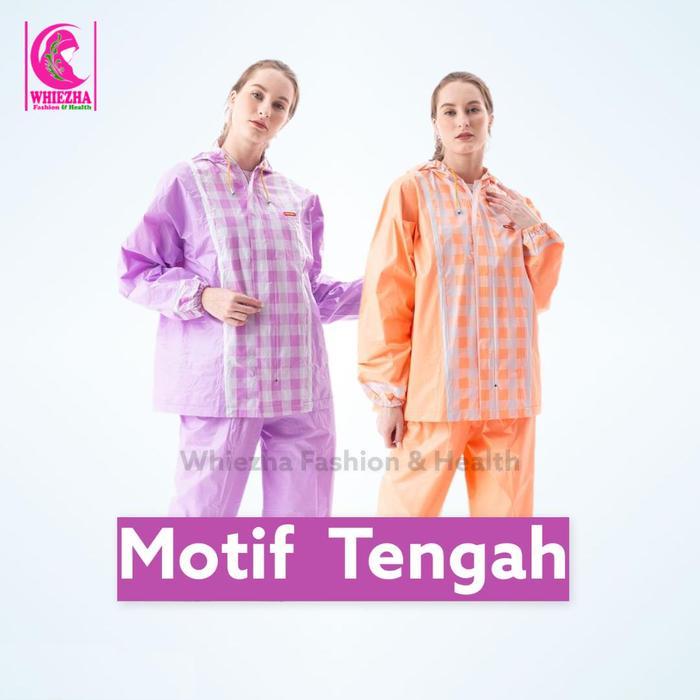 [Best Seller] JAS HUJAN WANITA SETELAN MANTEL HUJAN PRIA STELAN RAINCOAT MOTIF - Motif Tengah, navy