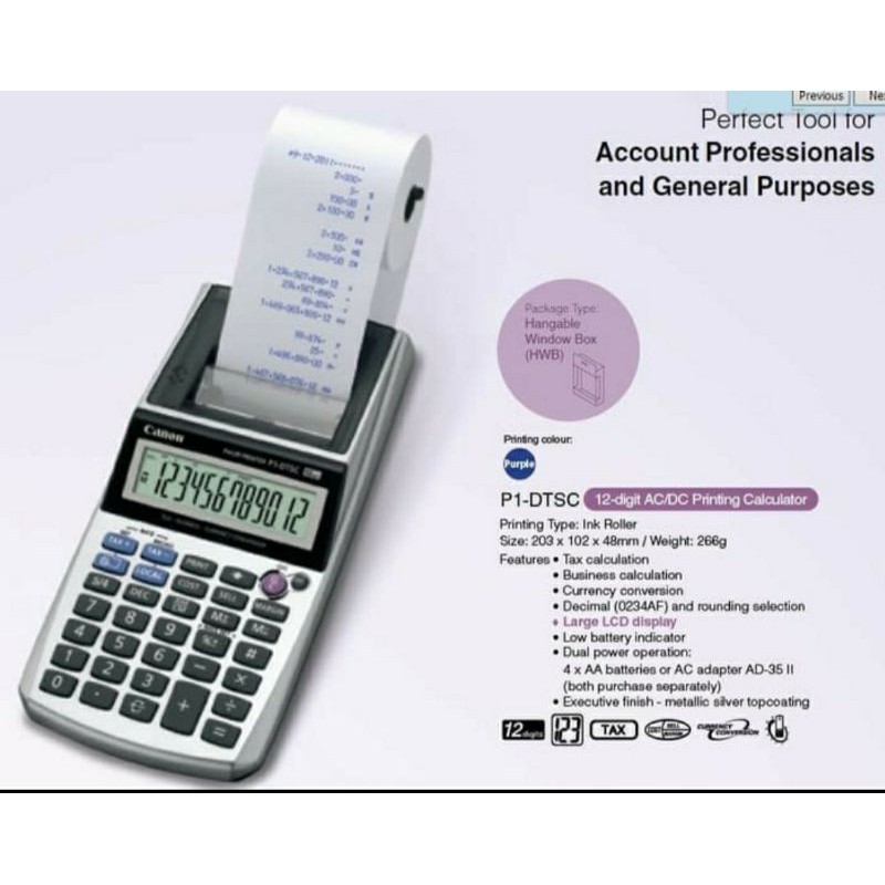 Canon Printing Calculator P1-DTSC - Kalkulator Kasir Printer Struk P1 CANON P1-DTC Printing Calculat