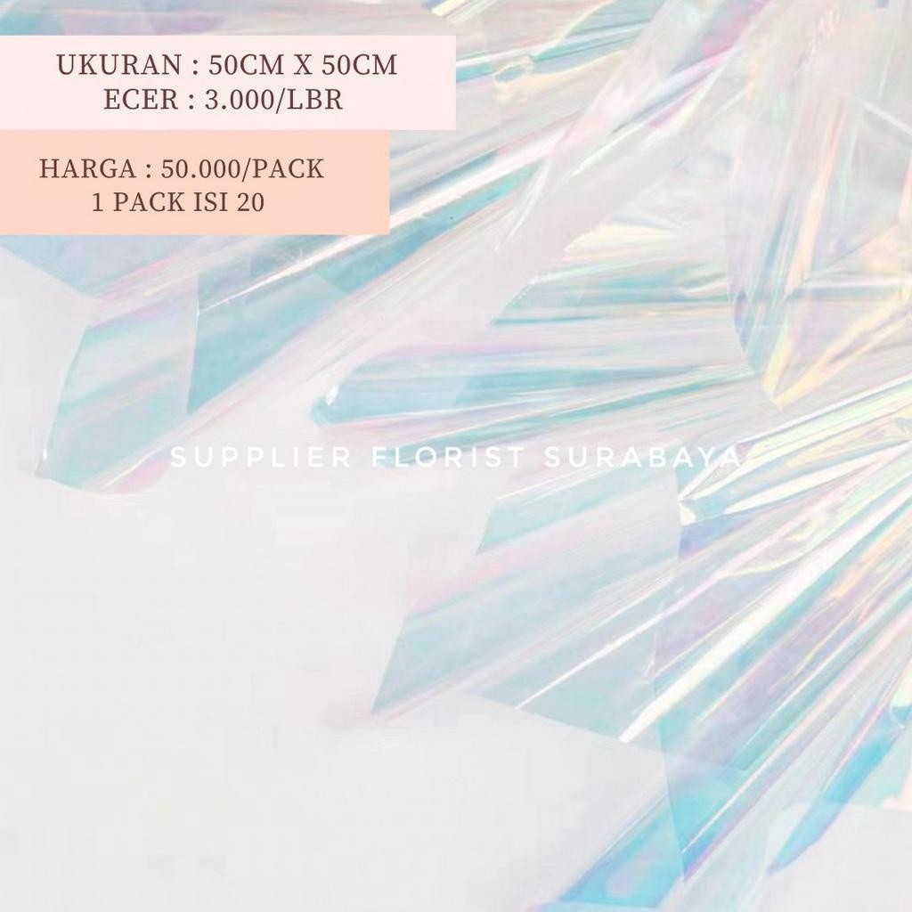 Promo [5-20 LEMBAR] KERTAS BUNGA HOLOGRAM PELANGI WARNA WARNI SILVER/WRAPPING PAPER/ WRAP BUNGA/FLOW