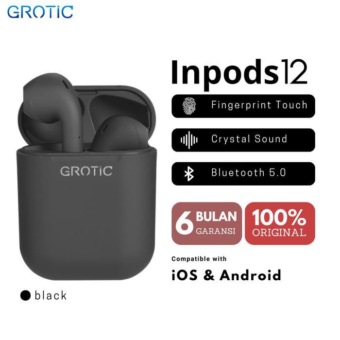 <jepretinaja> GROTIC Headset Bluetooth inpods 12 TWS Macaron Earphone Wireless - Hitam