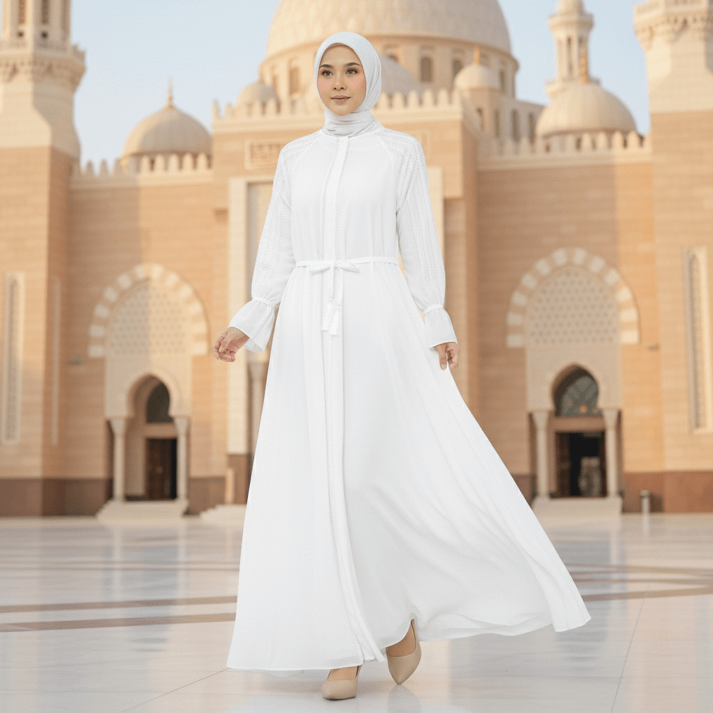 Gamis Umroh Umrah Elegan Hitam Terbaru Premium Putih Haji Abaya Lebaran Outer Wanita Polos 2026