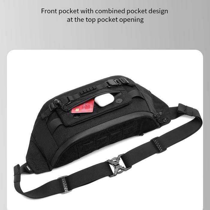 promo  -OZUKO Waist Bag #9681 - Tas Selempang Pria Cowok Pinggang tas pinggang pria - Black, Kecil