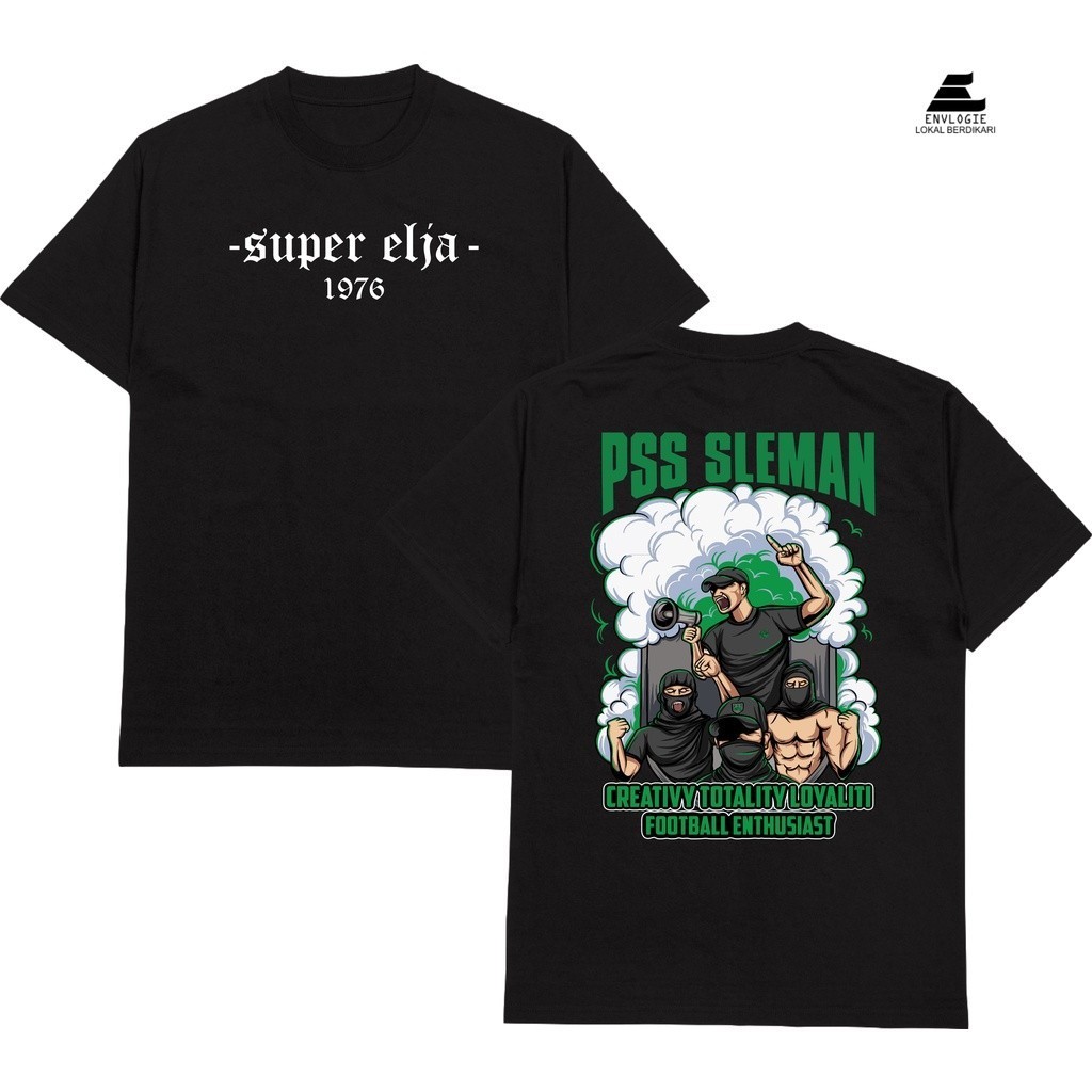 KAOS SUPORTER BOLA HOOLIGAN PSS SLEMAN envlogie hitam dan putih lengan pendek