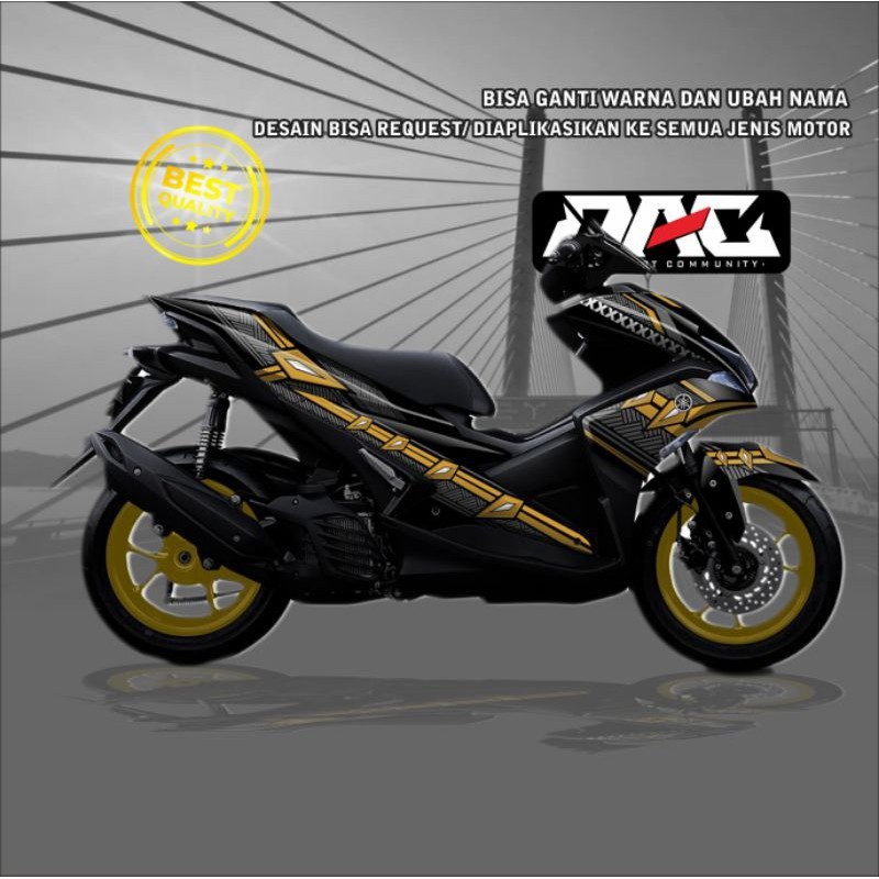 Sticker Decal full body Yamaha Aerox Hitam simple plat kuning elegan
