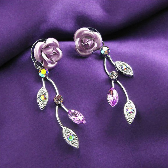 Glamorousky Anting Mawar Ungu dengan Kristal Austria Ungu dan Kaca Kristal – Perhiasan Wanita Elegan