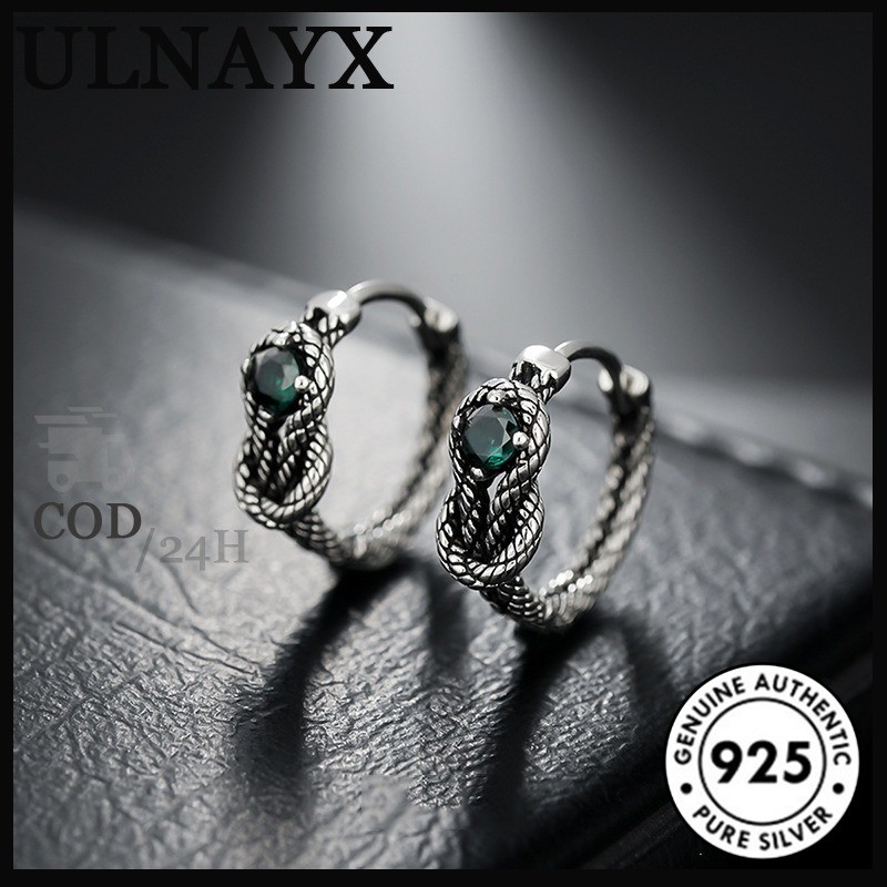 Anting Simpul Batu Permata Hijau Zircon Bentuk Ular Vintage Unisex