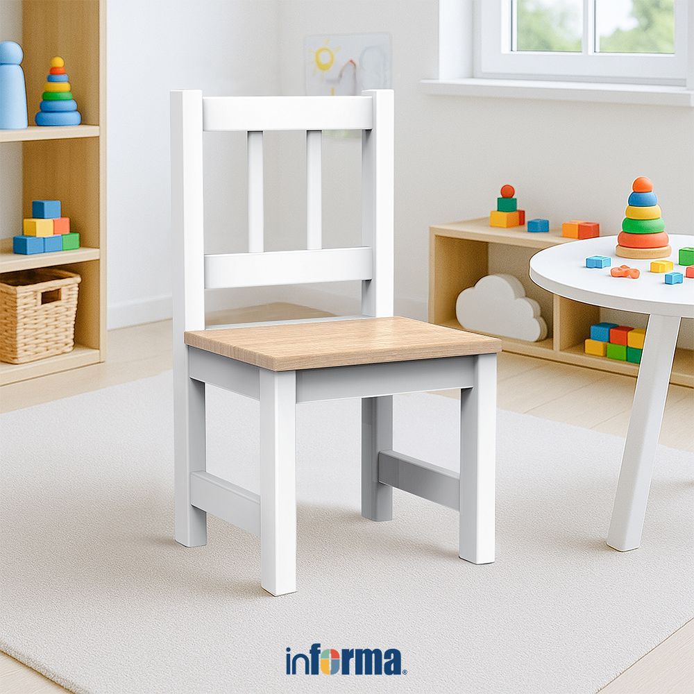 Informa Set 2 Pcs Diego Kursi Anak - Putih/Cokelat Kids Chairs Kids Study Chair Furniture Indoor Kam