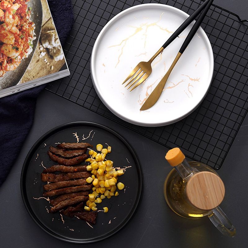 Western Steak Plate / Piring Makan Motif Marmer / Piring Keramik
