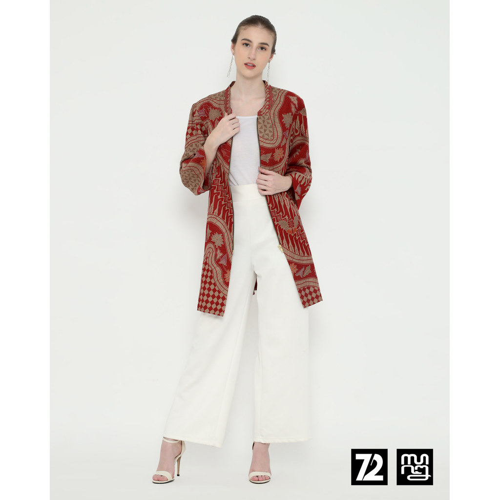 TUNIK BATIK PREMIUM Bahan Dobby Premium Motif Parang Kupu Warna Merah Coklat 725928