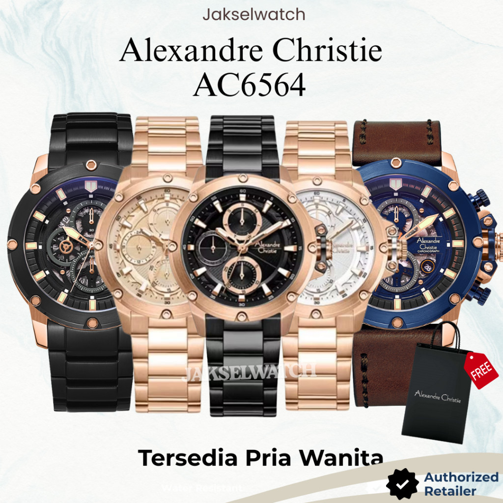 ORIGINAL Jam Tangan Pria Wanita Alexandre Christie Kulit / Leather AC6564 / AC 6564 Garansi Resmi