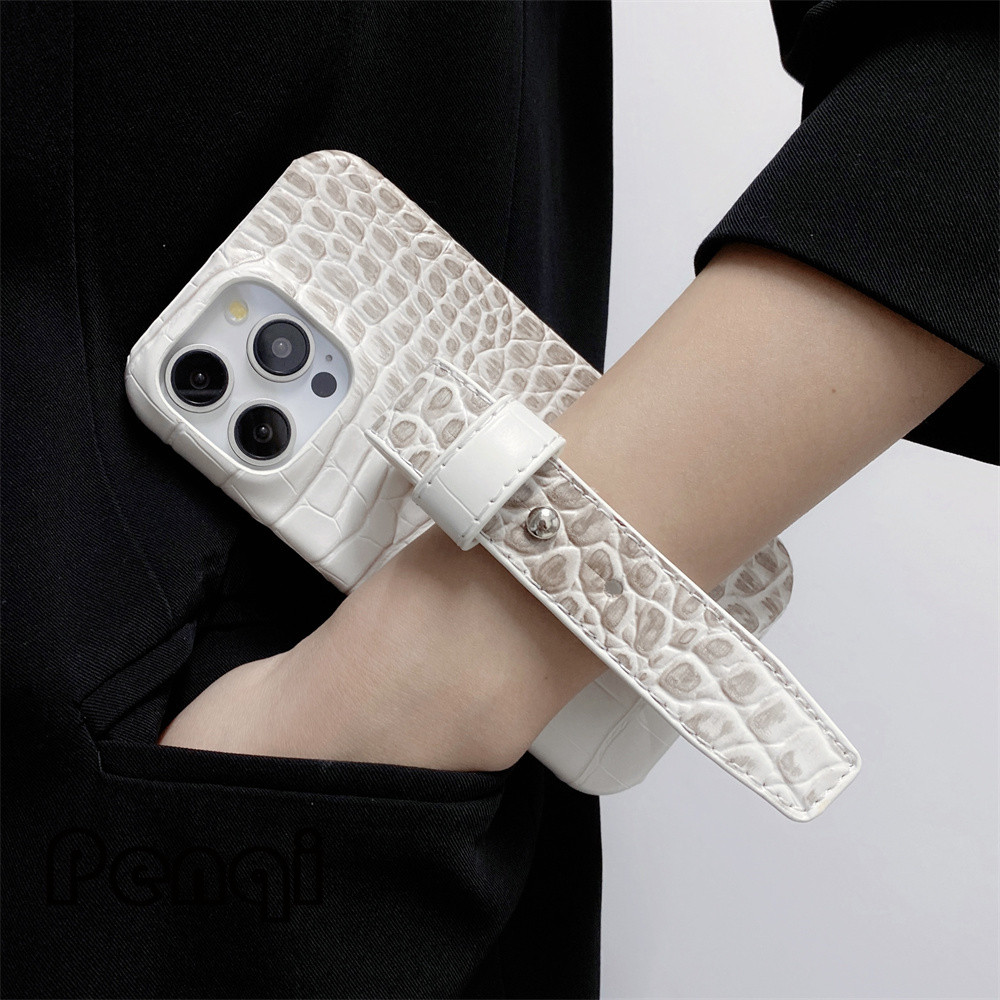 Himalayan Crocodile Pattern Leather Wrist Strap Compatible With Apple 16 Pro Max Phone Case 15 Pro P