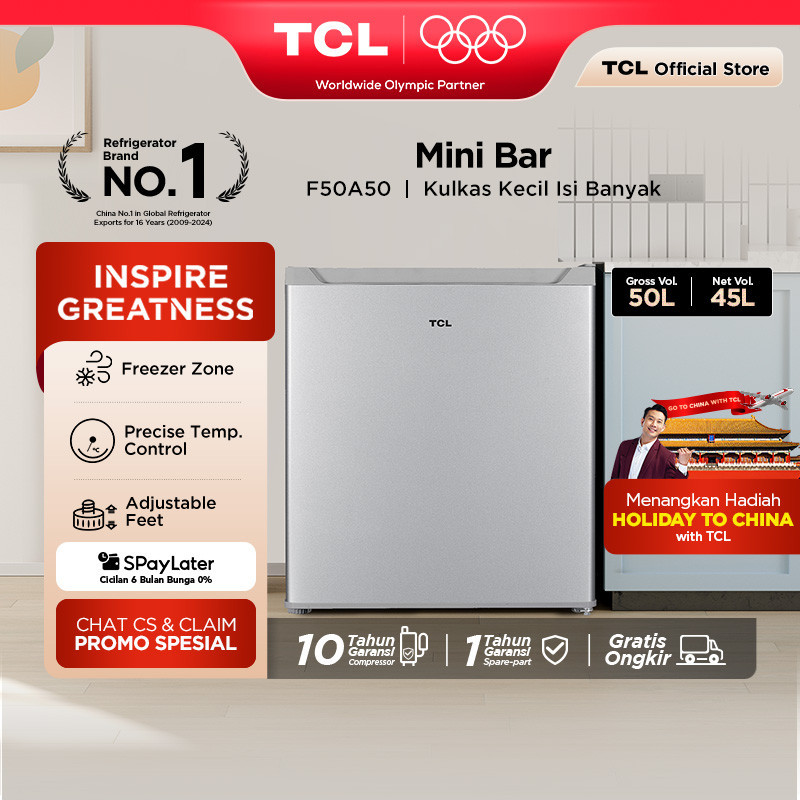 NEW [BIGGER CAPACITY] TCL Kulkas Mini Bar (Refrigerator) - Kapasitas 47L - Freezer Zone - Adjustable