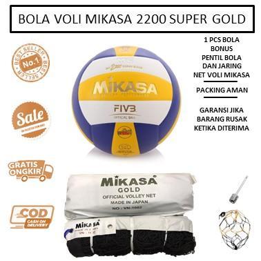 BOLA VOLI MIKASA 2200 SUPER GOLD DAN NET VOLI MIKASA GOLD - BOLA VOLY