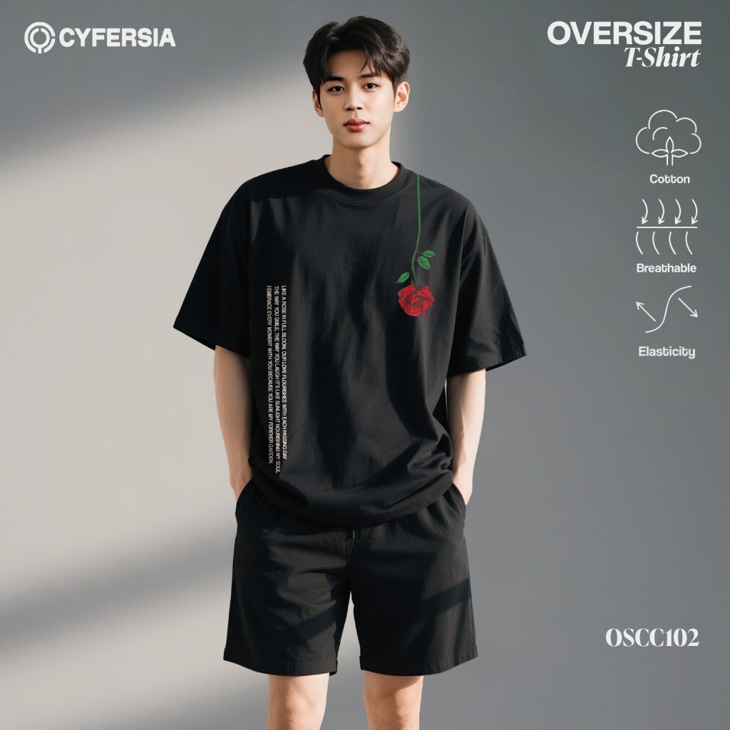 COD Kaos Oversize Tebal Cyfersia 16s Tebal Red Rose OSCC102