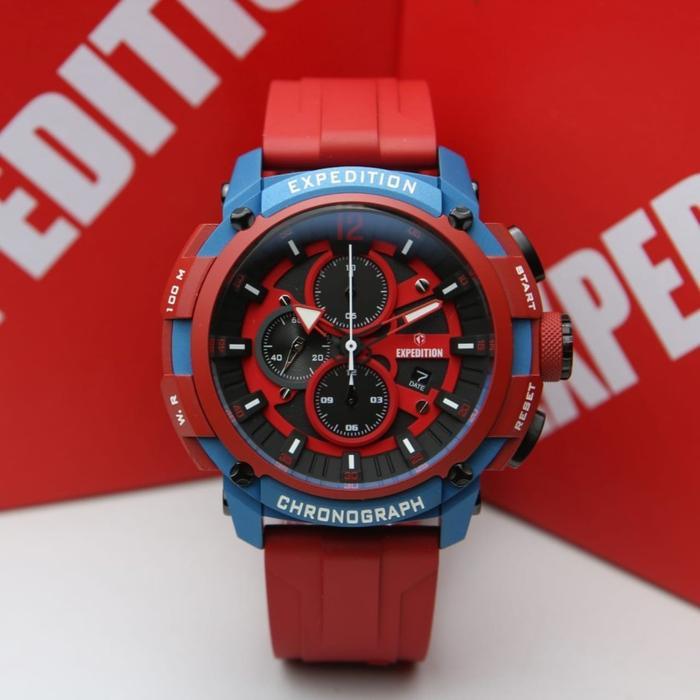 JAM TANGAN PRIA ORIGINAL CHRONOGRAPH EXPEDITION E 6781 - RED BLUE